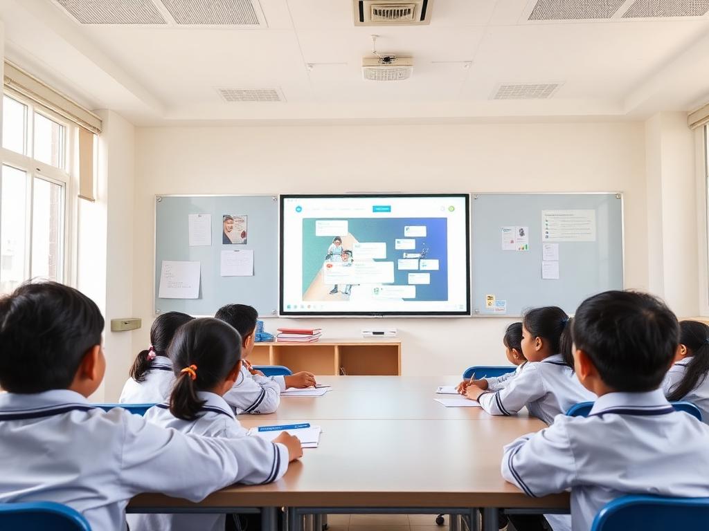Students learning in a smart classroom
